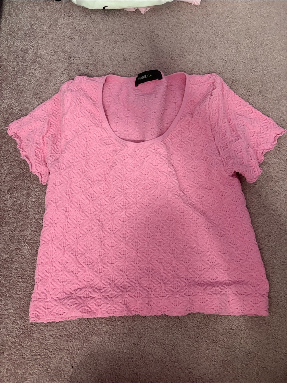 Forever 21 Pink Textured Scoop Neck Short Sleeve Top